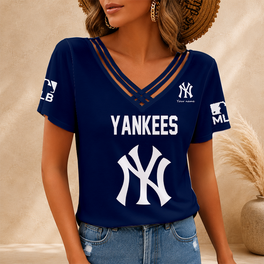 [HOMERUN DEAL] NEW CUSTOMIZED MLB01 NYY NEW YORK YANKEES V-NECK SHIRT