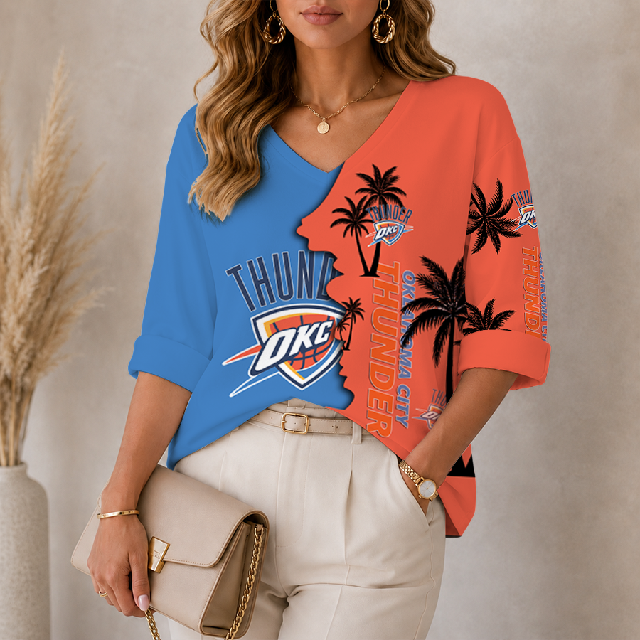 [HOT DEAL] NEW CUSTOMIZED NBA01 OCT OKLAHOMA CITY THUNDER WOMEN'S V-NECK LONG SLEEVE SHIRT