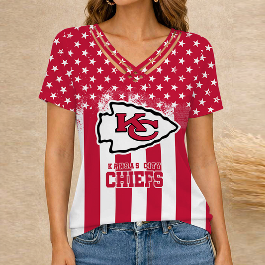 [TOUCHDOWN DEAL] NEW CUSTOMIZED NFL01 KCC KANSAS CITY CHIEFS V-NECK SHIRT
