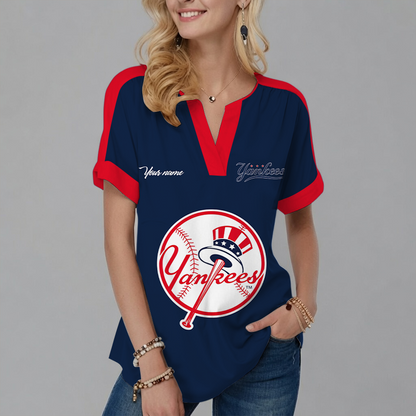 [HOMERUN DEAL] NEW CUSTOMIZED MLB01 NYY NEW YORK YANKEES V-NECK FEMALE SHIRT