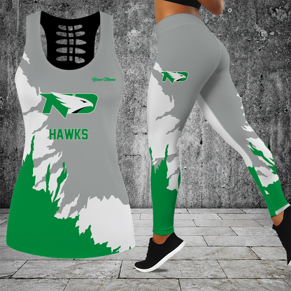 [PUCK DROP DEAL] NEW CUSTOMIZED NCAA MFF01 NFH NORTH DAKOTA FIGHTING HAWKS HOLLOW TANK TOP & LEGGINGS SET