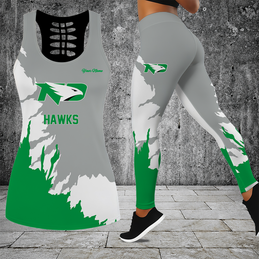 [PUCK DROP DEAL] NEW CUSTOMIZED NCAA MFF01 NFH NORTH DAKOTA FIGHTING HAWKS HOLLOW TANK TOP & LEGGINGS SET