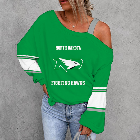 [PUCK DROP DEAL] NEW CUSTOMIZED NCAA MFF01 NFH NORTH DAKOTA FIGHTING HAWKS WOMEN'S OFF-SHOULDER LONG SLEEVE SHIRT