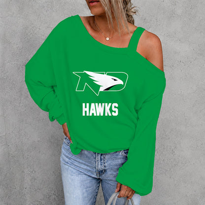 [PUCK DROP DEAL] NEW CUSTOMIZED NCAA MFF01 NFH NORTH DAKOTA FIGHTING HAWKS WOMEN'S OFF-SHOULDER LONG SLEEVE SHIRT