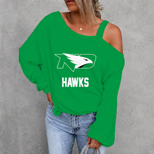 [PUCK DROP DEAL] NEW CUSTOMIZED NCAA MFF01 NFH NORTH DAKOTA FIGHTING HAWKS WOMEN'S OFF-SHOULDER LONG SLEEVE SHIRT