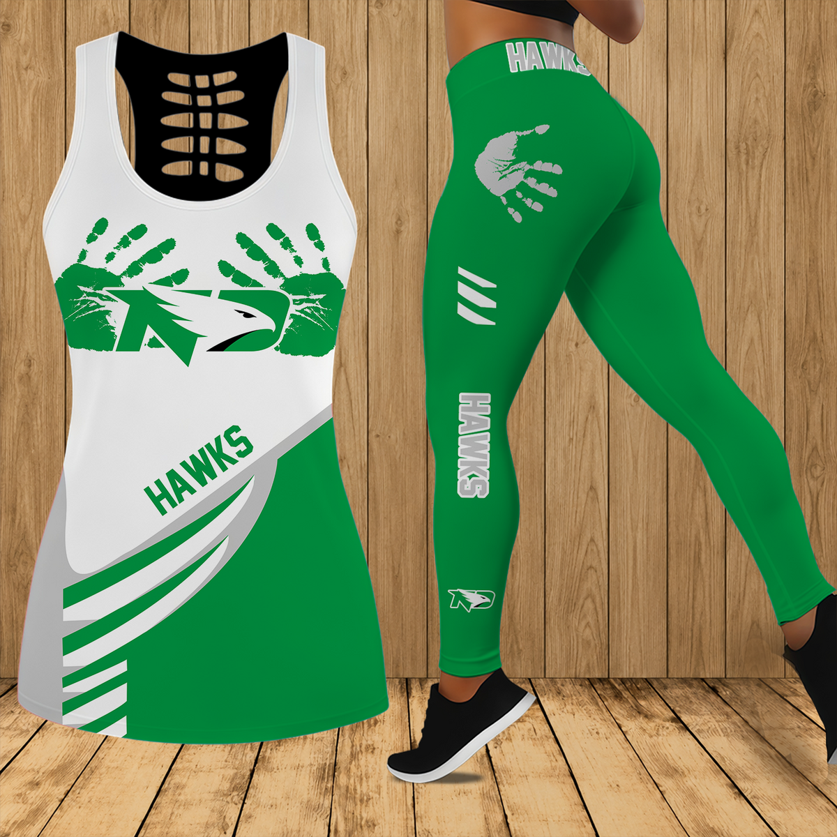 [PUCK DROP DEAL] NEW CUSTOMIZED NCAA MFF01 NFH NORTH DAKOTA FIGHTING HAWKS HOLLOW TANK TOP & LEGGINGS SET