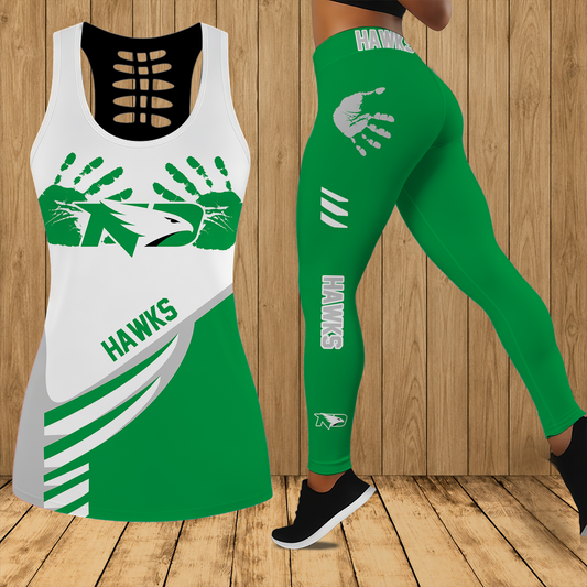 [PUCK DROP DEAL] NEW CUSTOMIZED NCAA MFF01 NFH NORTH DAKOTA FIGHTING HAWKS HOLLOW TANK TOP & LEGGINGS SET