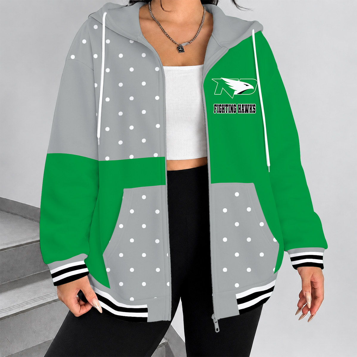 [PUCK DROP DEAL] NEW CUSTOMIZED NCAA MFF01 NFH NORTH DAKOTA FIGHTING HAWKS STRAPPY ZIP HOODIE