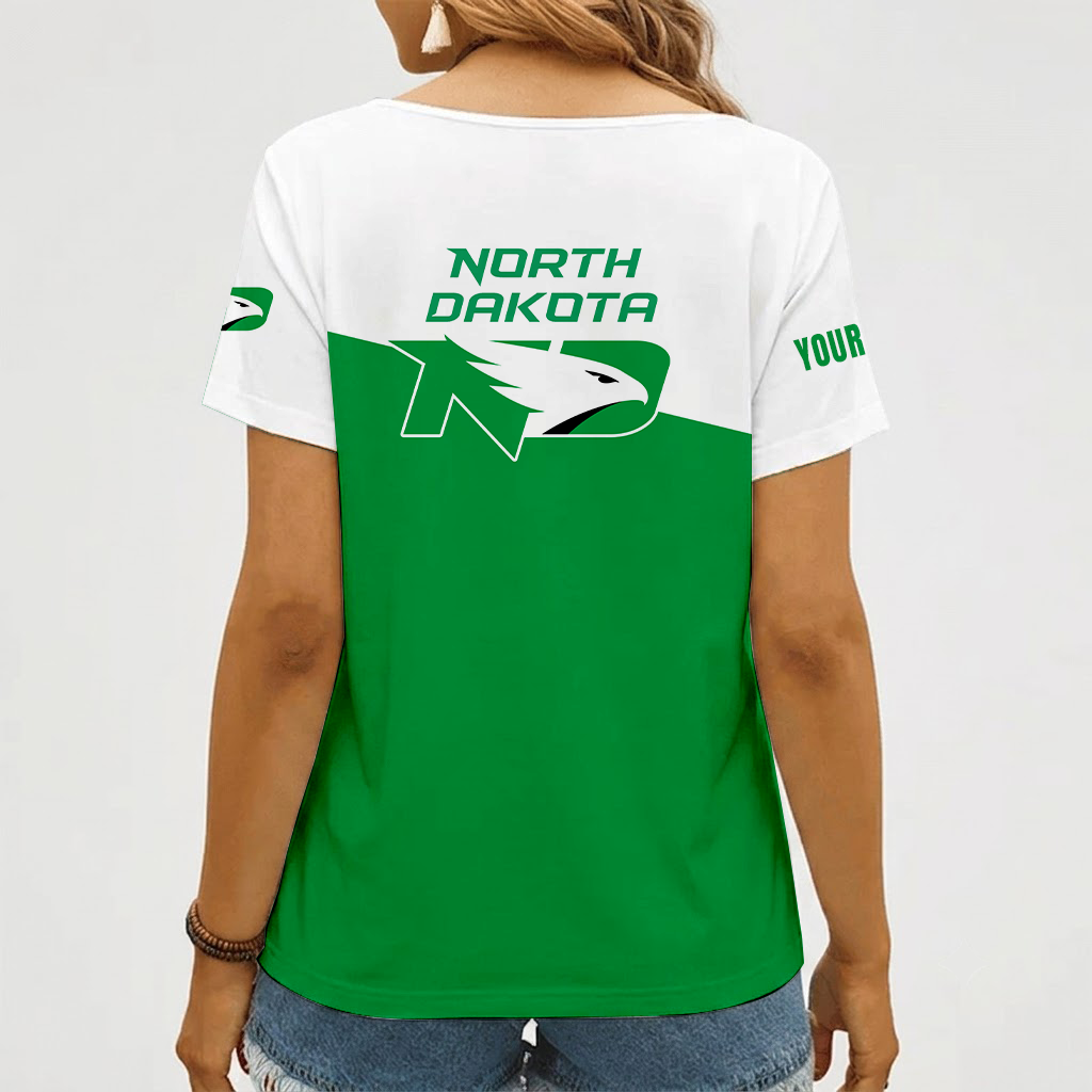 [PUCK DROP DEAL] NEW CUSTOMIZED NCAA MFF01 NFH NORTH DAKOTA FIGHTING HAWKS V-NECK FEMALE SHIRT