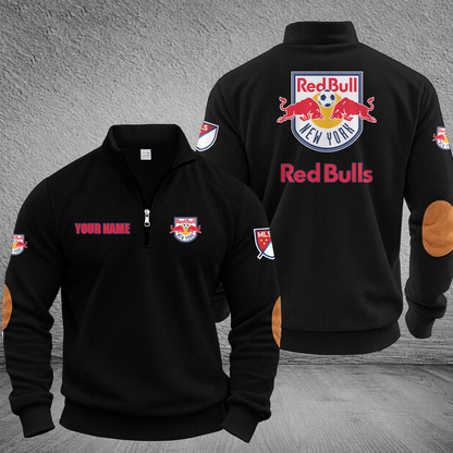 [GOAL DEAL] NEW CUSTOMIZED MLS01 NRB NEW YORK RED BULLS MULTICOLOR STRIPED QUATER ZIP SWEATSHIRT