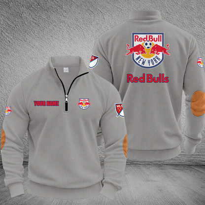 [GOAL DEAL] NEW CUSTOMIZED MLS01 NRB NEW YORK RED BULLS MULTICOLOR STRIPED QUATER ZIP SWEATSHIRT