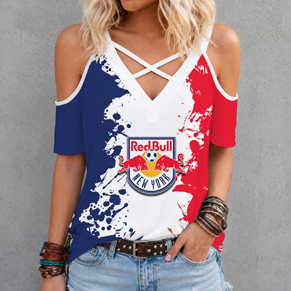 [GOAL DEAL] NEW CUSTOMIZED MLS01 NRB NEW YORK RED BULLS CRISS CROSS V-NECK TOP