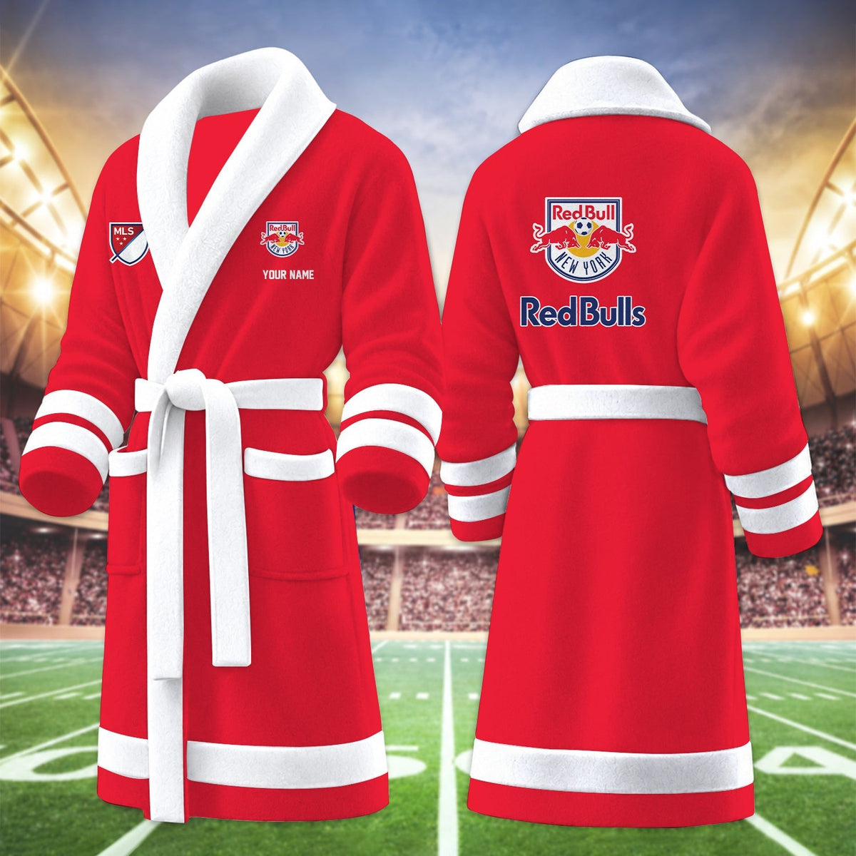 [GOAL DEAL] NEW CUSTOMIZED MLS01 NRB NEW YORK RED BULLS FLEECE BATHROBE