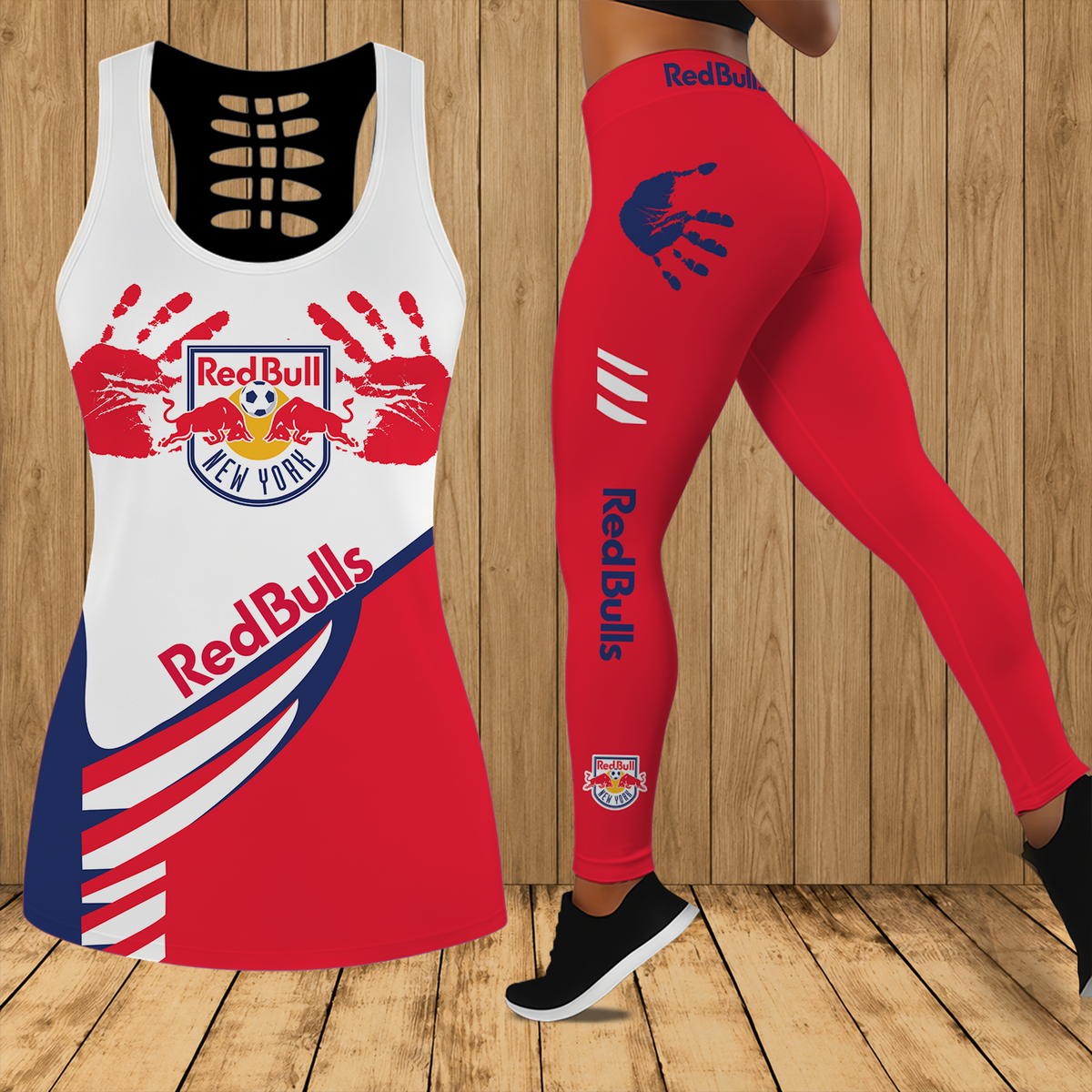 [GOAL DEAL] NEW CUSTOMIZED MLS01 NRB NEW YORK RED BULLS HOLLOW TANK TOP & LEGGINGS SET