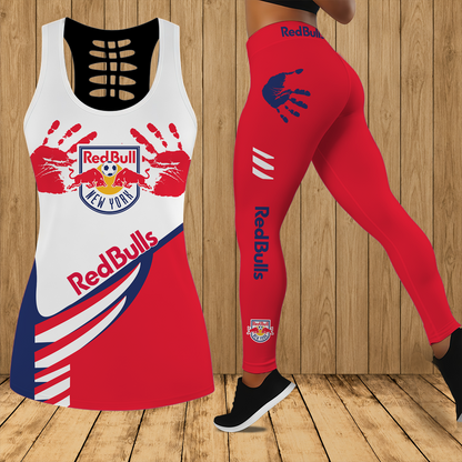 [GOAL DEAL] NEW CUSTOMIZED MLS01 NRB NEW YORK RED BULLS HOLLOW TANK TOP & LEGGINGS SET