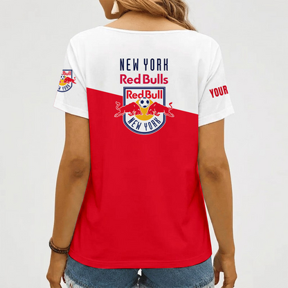 [GOAL DEAL] NEW CUSTOMIZED MLS01 NRB NEW YORK RED BULLS V-NECK FEMALE SHIRT