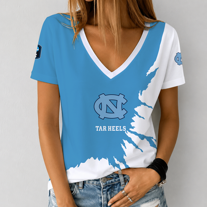 [HOOPS SPECIAL] NEW CUSTOMIZED NCAA CFH01 NTH NORTH CAROLINA TAR HEELS V-NECK FEMALE SHIRT