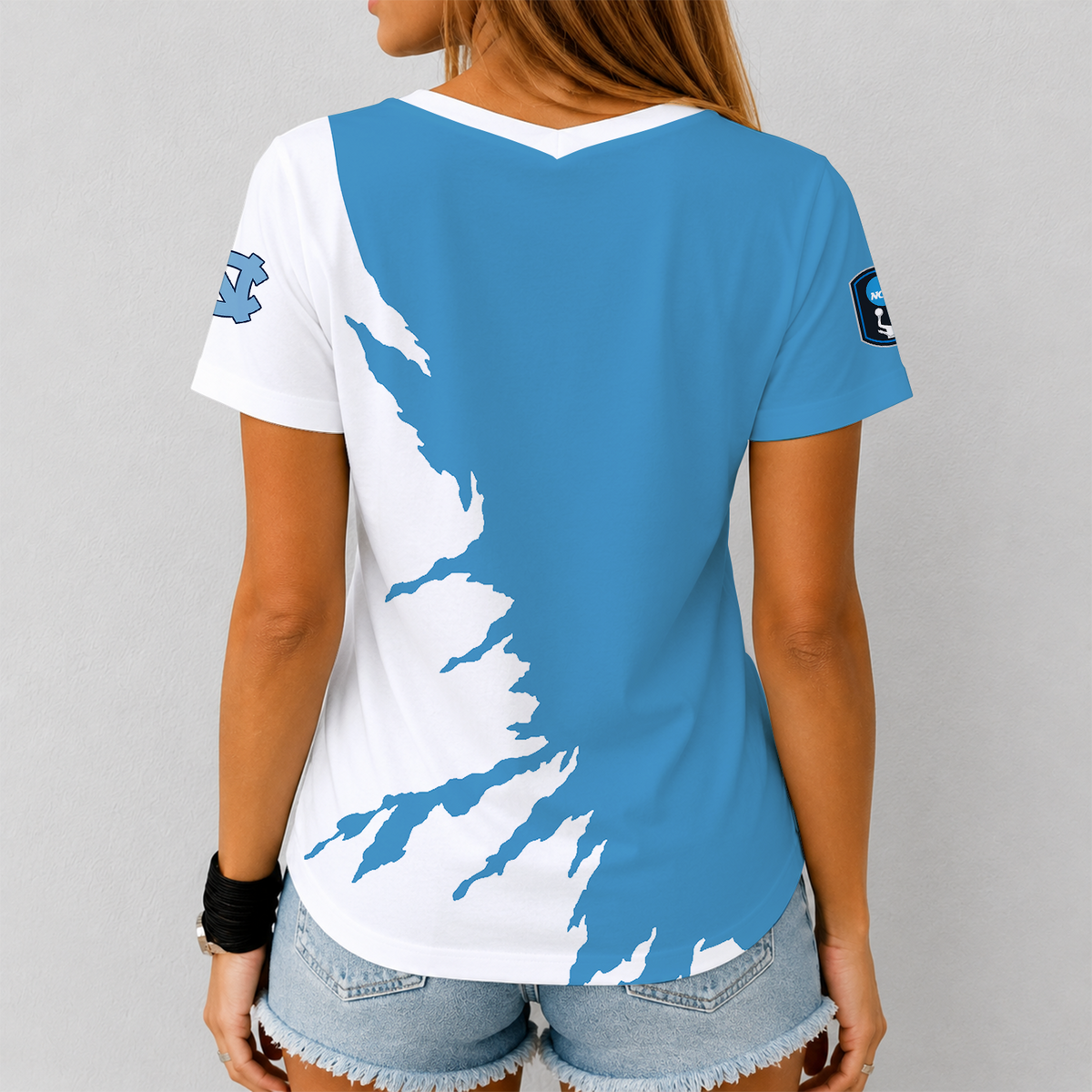 [HOOPS SPECIAL] NEW CUSTOMIZED NCAA CFH01 NTH NORTH CAROLINA TAR HEELS V-NECK FEMALE SHIRT