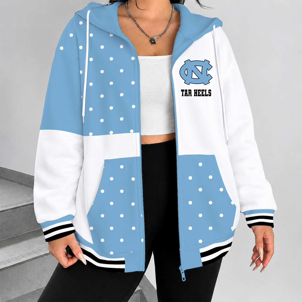 [HOOPS SPECIAL] NEW CUSTOMIZED NCAA CFH01 NTH NORTH CAROLINA TAR HEELS STRAPPY ZIP HOODIE