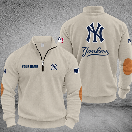 [HOMERUN DEAL] NEW CUSTOMIZED MLB01 NYY NEW YORK YANKEES MULTICOLOR STRIPED QUATER ZIP SWEATSHIRT