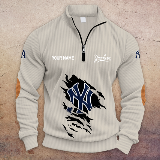 [HOMERUN DEAL] NEW CUSTOMIZED MLB01 NYY NEW YORK YANKEES MULTICOLOR STRIPED QUATER ZIP SWEATSHIRT