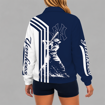 [HOMERUN DEAL] NEW CUSTOMIZED MLB01 NYY NEW YORK YANKEES V-NECK ZIPPER SWEATSHIRT JACKET