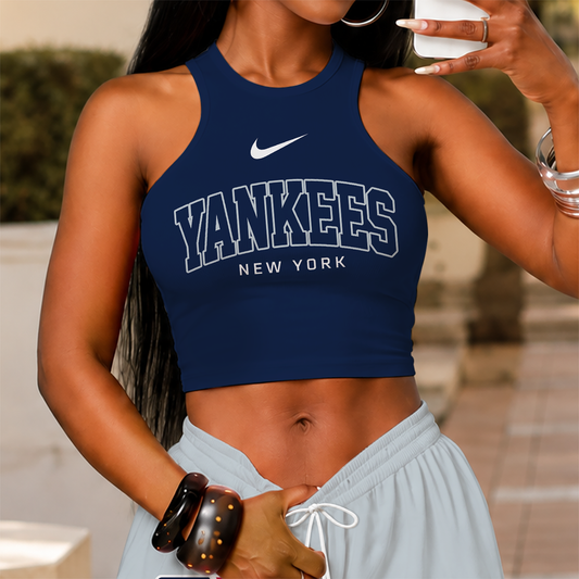 [HOMERUN DEAL] NEW CUSTOMIZED MLB01 NYY NEW YORK YANKEES WOMEN'S CROP TOP & LONGPANTS SET