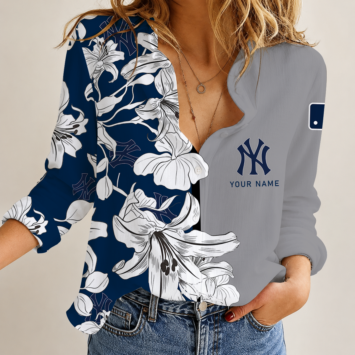 [HOMERUN DEAL] NEW CUSTOMIZED MLB01 NYY NEW YORK YANKEES WOMEN CASUAL SHIRT