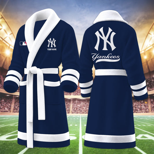 [HOMERUN DEAL] NEW CUSTOMIZED MLB01 NYY NEW YORK YANKEES MULTICOLOR FLEECE BATHROBE