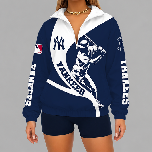 [HOMERUN DEAL] NEW CUSTOMIZED MLB01 NYY NEW YORK YANKEES V-NECK ZIPPER SWEATSHIRT JACKET