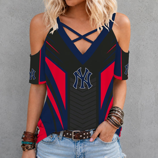 [HOMERUN DEAL] NEW CUSTOMIZED MLB01 NYY NEW YORK YANKEES CRISS CROSS V-NECK TOP