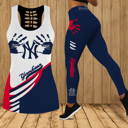 [HOMERUN DEAL] NEW CUSTOMIZED MLB01 NYY NEW YORK YANKEES HOLLOW TANK TOP & LEGGINGS SET