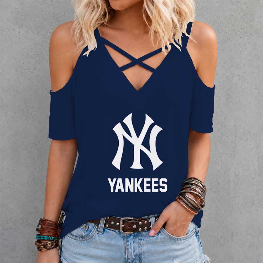 [HOMERUN DEAL] NEW CUSTOMIZED MLB01 NYY NEW YORK YANKEES CRISS CROSS V-NECK TOP