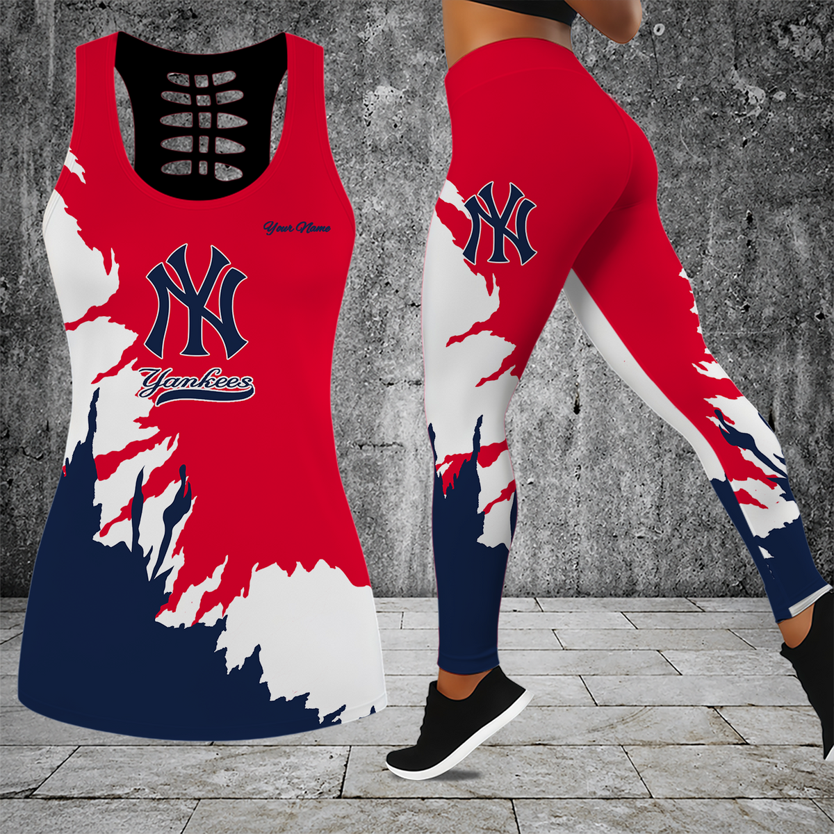 [HOMERUN DEAL] NEW CUSTOMIZED MLB01 NYY NEW YORK YANKEES HOLLOW TANK TOP & LEGGINGS SET
