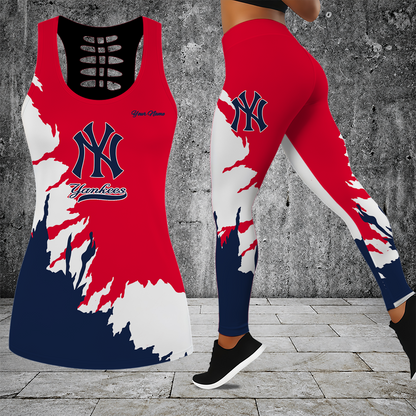 [HOMERUN DEAL] NEW CUSTOMIZED MLB01 NYY NEW YORK YANKEES HOLLOW TANK TOP & LEGGINGS SET