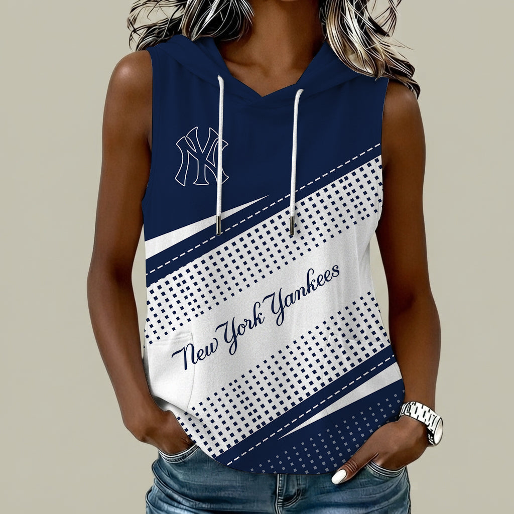 [HOMERUN DEAL] NEW CUSTOMIZED MLB01 NYY NEW YORK YANKEES WOMEN'S SLEEVELESS HOODED POCKET TANK TOP