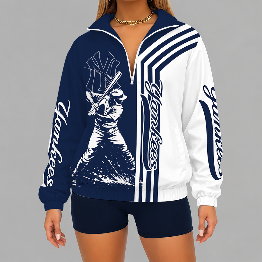 [HOMERUN DEAL] NEW CUSTOMIZED MLB01 NYY NEW YORK YANKEES V-NECK ZIPPER SWEATSHIRT JACKET