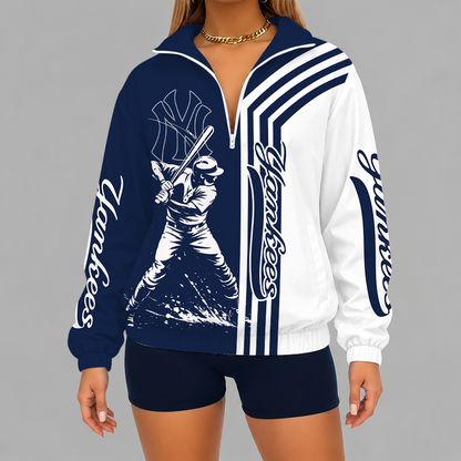 [HOMERUN DEAL] NEW CUSTOMIZED MLB01 NYY NEW YORK YANKEES V-NECK ZIPPER SWEATSHIRT JACKET