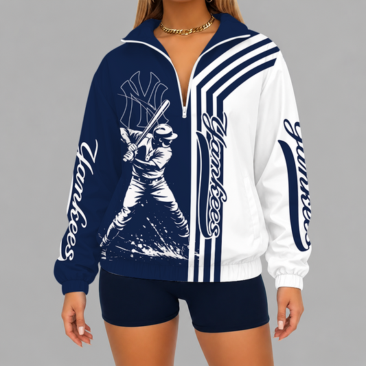 [HOMERUN DEAL] NEW CUSTOMIZED MLB01 NYY NEW YORK YANKEES V-NECK ZIPPER SWEATSHIRT JACKET