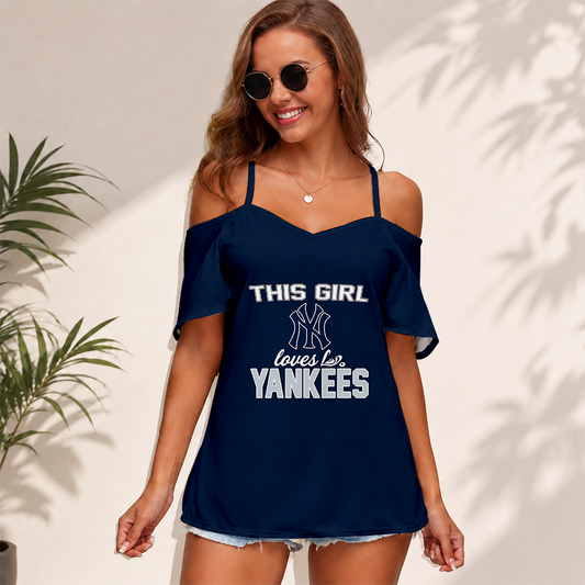 [HOMERUN DEAL] NEW CUSTOMIZED MLB01 NYY NEW YORK YANKEES WOMEN'S STRAPPY OFF-SHOULDER TOP