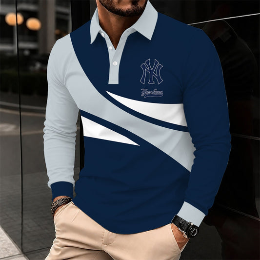 [HOMERUN DEAL] NEW CUSTOMIZED MLB01 NYY NEW YORK YANKEES MEN'S LONG SLEEVE POLO