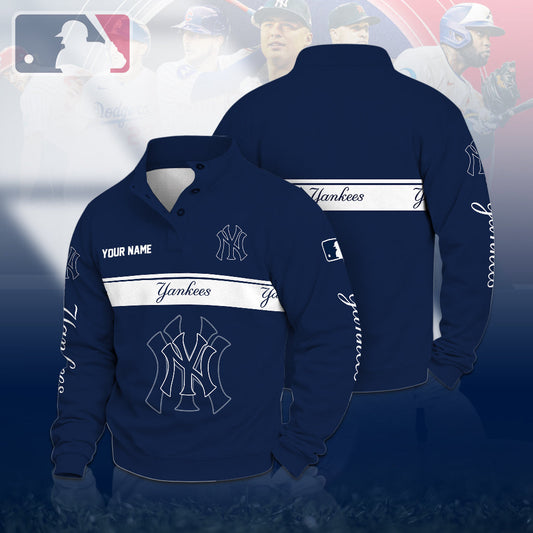 [HOMERUN DEAL] NEW CUSTOMIZED MLB01 NYY NEW YORK YANKEES QUARTER-BUTTON SWEATSHIRT
