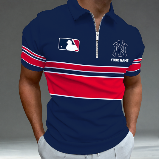 [HOMERUN DEAL] NEW CUSTOMIZED MLB01 NYY NEW YORK YANKEES ZIP POLO SHIRT