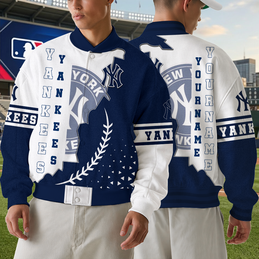 [HOMERUN DEAL] NEW CUSTOMIZED MLB01 NYY NEW YORK YANKEES SATIN VARSITY & BASEBALL JACKET