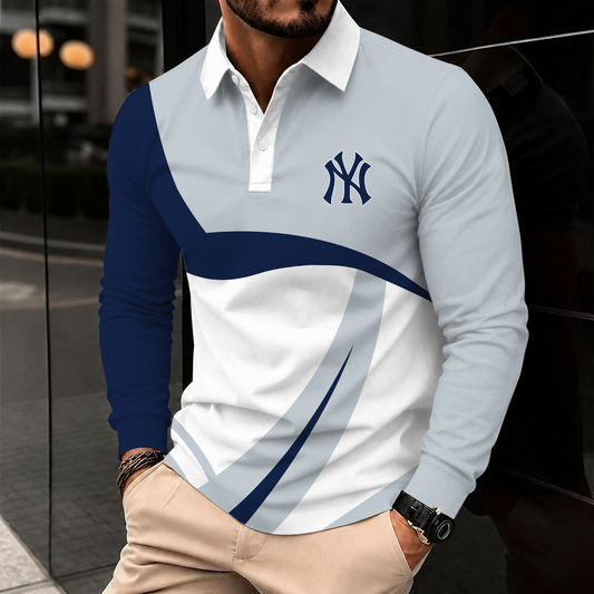 [HOMERUN DEAL] NEW CUSTOMIZED MLB01 NYY NEW YORK YANKEES MEN'S LONG SLEEVE POLO