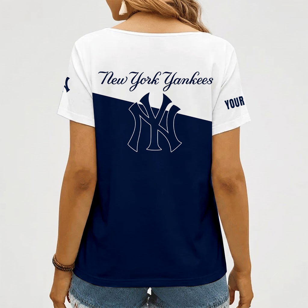 [HOMERUN DEAL] NEW CUSTOMIZED MLB01 NYY NEW YORK YANKEES V-NECK FEMALE SHIRT