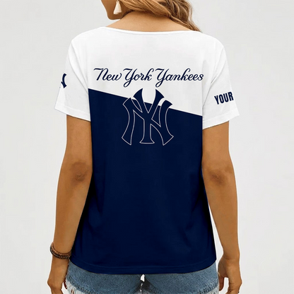 [HOMERUN DEAL] NEW CUSTOMIZED MLB01 NYY NEW YORK YANKEES V-NECK FEMALE SHIRT