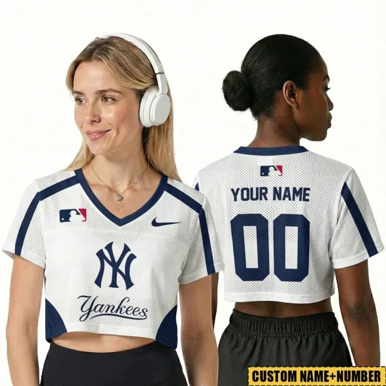 [HOMERUN DEAL] NEW CUSTOMIZED MLB01 NYY NEW YORK YANKEES V-NECK JERSEY CROP TOP