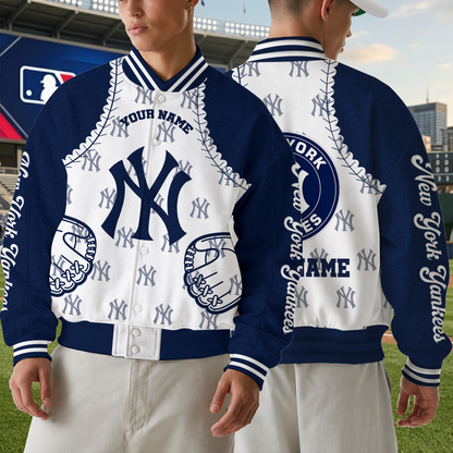 [HOMERUN DEAL] NEW CUSTOMIZED MLB01 NYY NEW YORK YANKEES SATIN VARSITY & BASEBALL JACKET