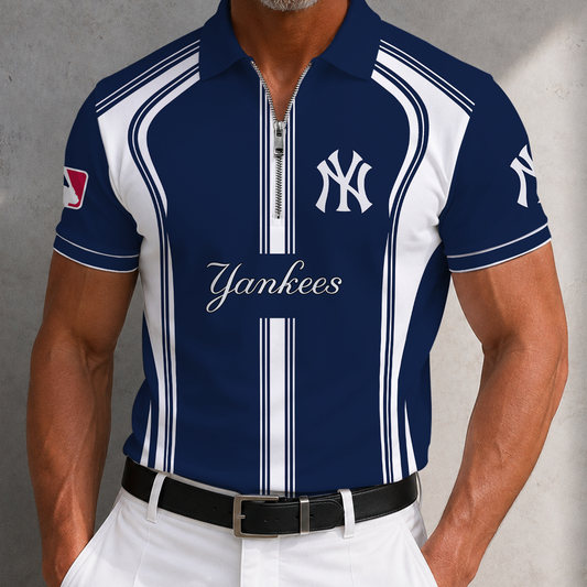 [HOMERUN DEAL] NEW CUSTOMIZED MLB01 NYY NEW YORK YANKEES ZIP POLO SHIRT
